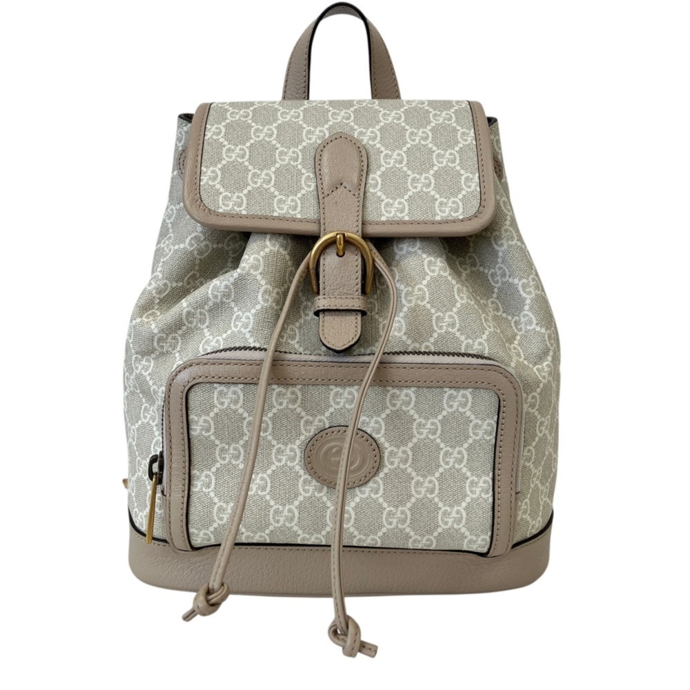 GUCCI GG Supreme Interlocking G Backpack Daypack 674147 Gray Greige Women's